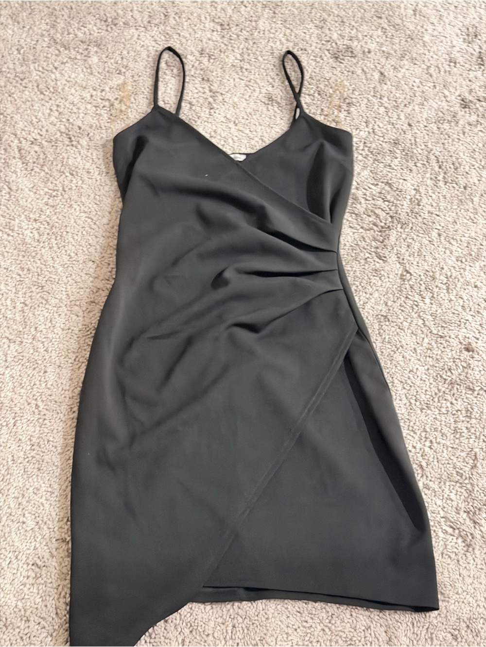 Classic Black Wrap Slip Dress with Spaghetti Straps